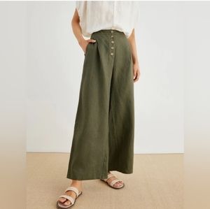 NWT Grae Cove Thalia 100% Linen Button-Fly Palazzo Pants Wide Leg